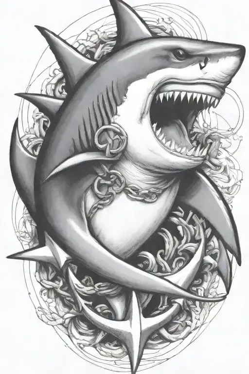 shark biting an anchor  tattoo design idea