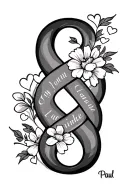 infinity sign incorporated with name Paul with flowers and hearts tattoo design idea