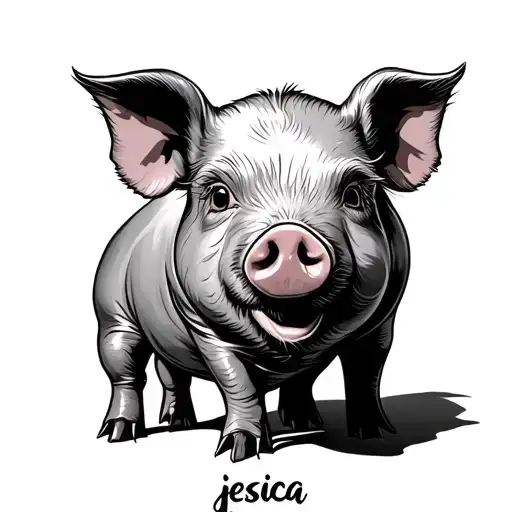 a pig with the name "jessica"  tattoo design idea
