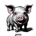 a pig with the name "jessica"  tattoo design idea
