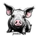 a pig with the name "jessica"  tattoo design idea