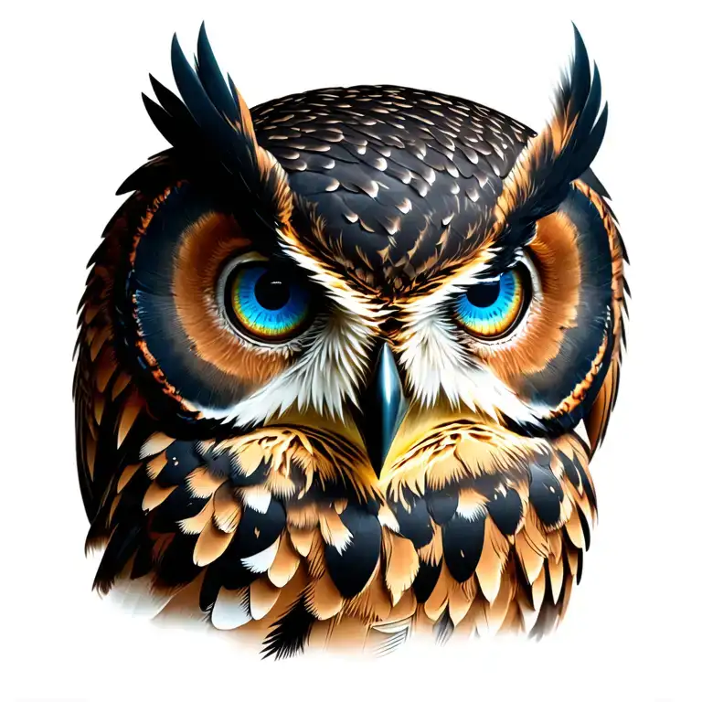 An owl with very pronounced and realistic blue eyes to bring out the old Scandinavian symbols tattoo design idea