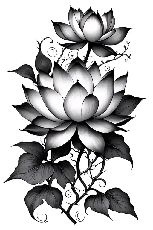 lotus flower with vines growing tattoo design idea