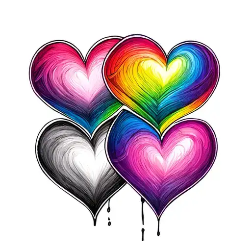 4 hearts interlocked in pastel rainbow colors tattoo design idea