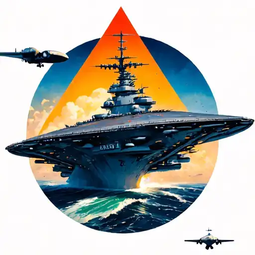triangle ufo over aircraft carrier tattoo design idea