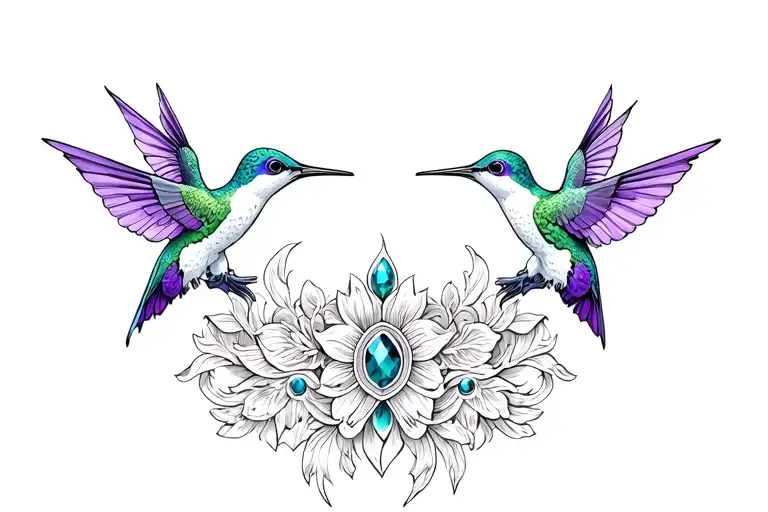 tooled leather chest piece with purple irises hummingbirds and turquoise stones tattoo design idea