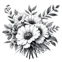 January, March, May, June, and August Birth Flower bouquet tattoo design idea
