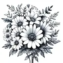 January, March, May, June, and August Birth Flower bouquet tattoo design idea