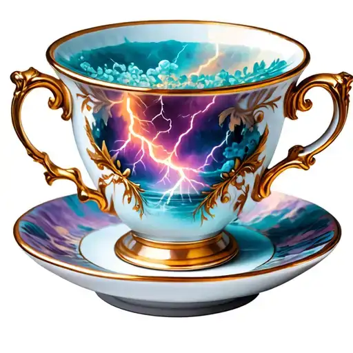 feminine teacup with thunder storm inside tattoo design idea