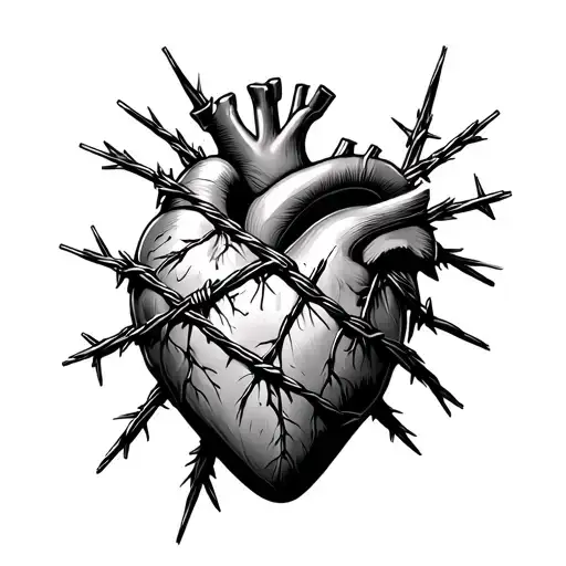Heart wrapped with barbed wire for protection tattoo design idea
