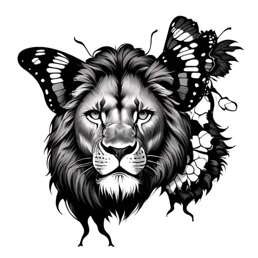 Lion, butterfly, Dino claws tattoo design idea
