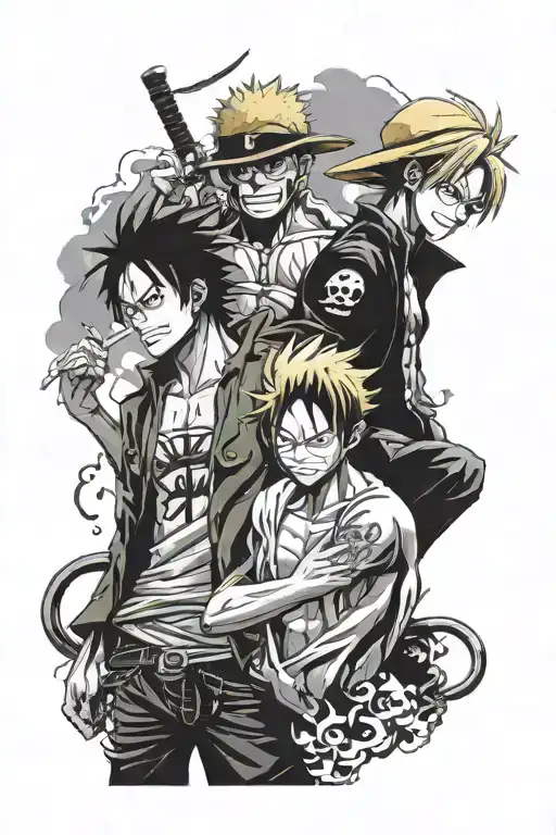 luffy zoro and sanji one piece anime tattoo design idea
