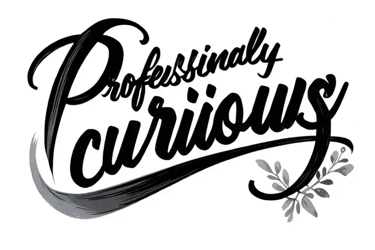 "Professionally curious " "Professionally curious " script font tattoo design idea