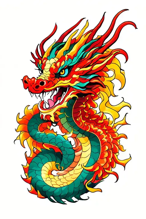 red and yellow dragon  tattoo design idea