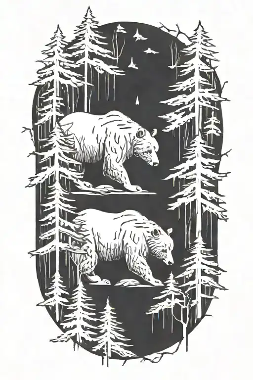 more trees and forest, bears even smaller or in background tattoo design idea