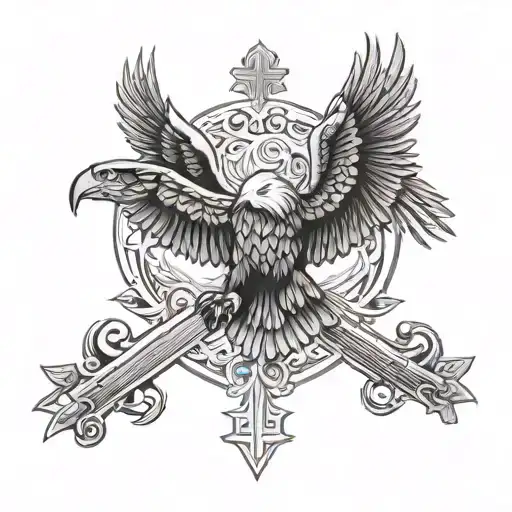eagle and cross tattoo design idea