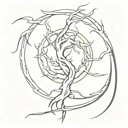 The design features Ichigo’s Zangetsu intertwined with the Erdtree’s roots, symbolizing spiritual strength and divine li tattoo design idea