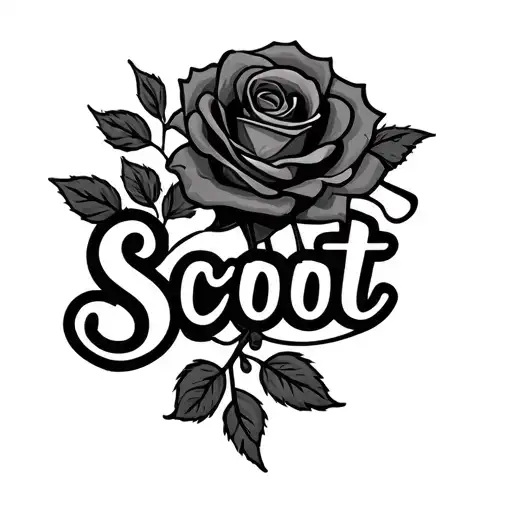 name with "Scoot" in fancy font with a  rose and buttery tattoo design idea