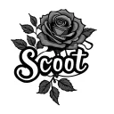 name with "Scoot" in fancy font with a  rose and buttery tattoo design idea