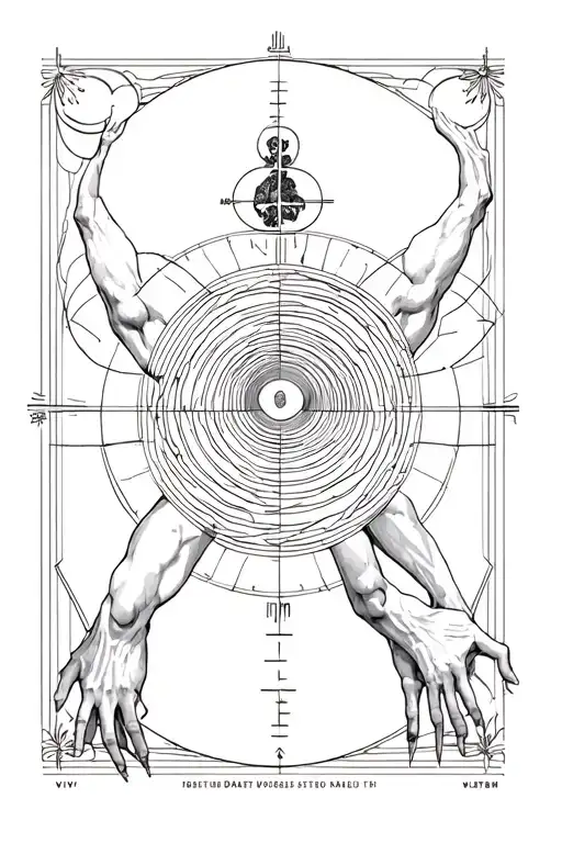 vitrivian Man and fibonacci spiral tattoo design idea