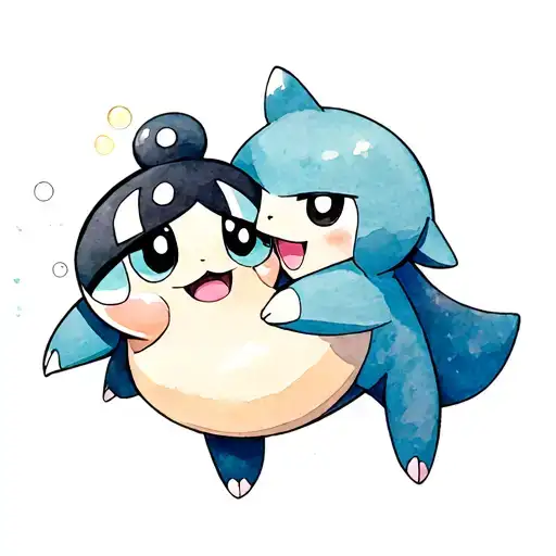 bubbles from the powerpuff girls cuddling snorlax from pokemon tattoo design idea