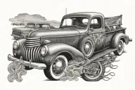 54 Chevy truck and old mustang tattoo design idea