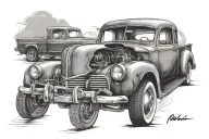 54 Chevy truck and old mustang tattoo design idea