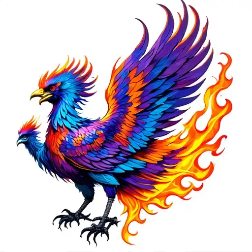 blue and purple pheonix with orange flames back tattoo tattoo design idea