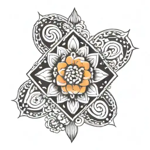 sternum tattoo diamond tip with flower at bottom mandala tattoo design idea