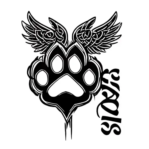 "Brutus" dog paw with wings. celtic style illustration. honoring my dog tattoo design idea