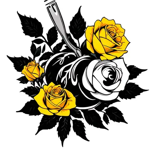 yellow roses, fork, aries sun, scorpio rising, aries moon, feminism, empowering, bohemian goddess, friendship bracelet tattoo design idea