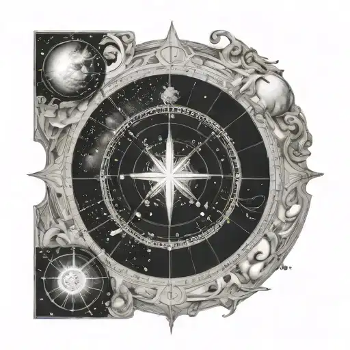natal chart with celestial scene with planets tattoo design idea