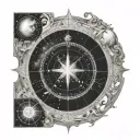 natal chart with celestial scene with planets tattoo design idea