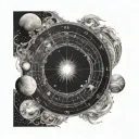 natal chart with celestial scene with planets tattoo design idea