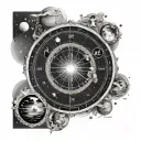 natal chart with celestial scene with planets tattoo design idea