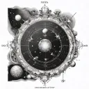 natal chart with celestial scene with planets tattoo design idea