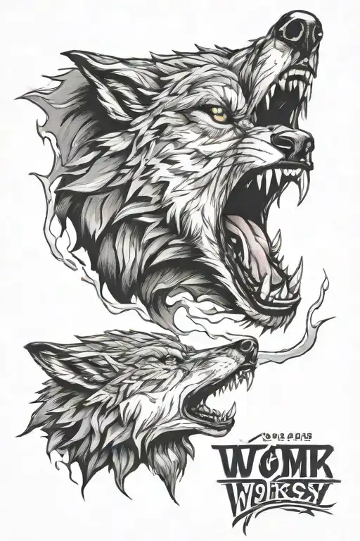 dark forest wolf growling tattoo design idea