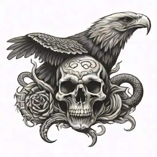 Eagle skull and snake tattoo design idea