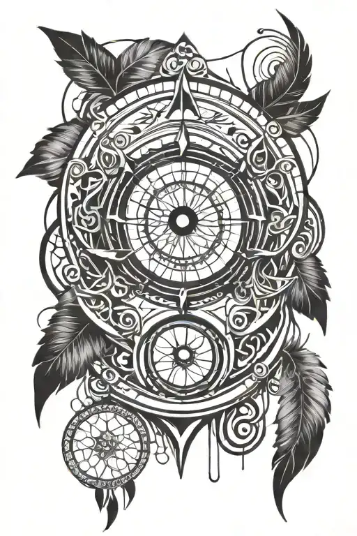 hourglass and dreamcatcher made tattoo design idea