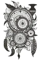 hourglass and dreamcatcher made tattoo design idea