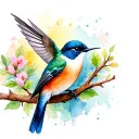a humming-bird and a robin sitting in a twig and playing. tattoo design idea