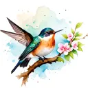 a humming-bird and a robin sitting in a twig and playing. tattoo design idea