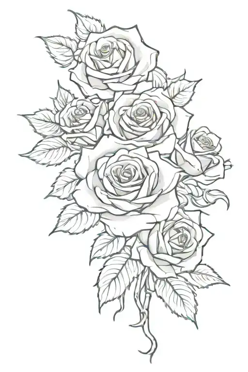 3 roses & scrolls outline drawing tattoo tattoo design idea