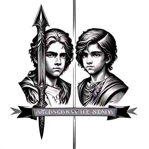 Create image a tattoo design of both my sons name meaning Oscar and Sidney one is spear of gods and the other is Long Is tattoo design idea