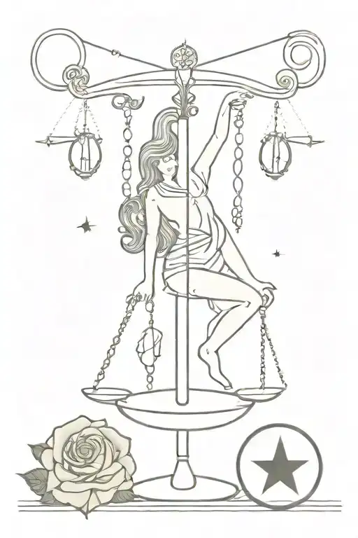 libra tarot sword through a rose and balancing scales containing a sun and moon  tattoo design idea