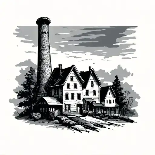 mine chimney town tattoo design idea