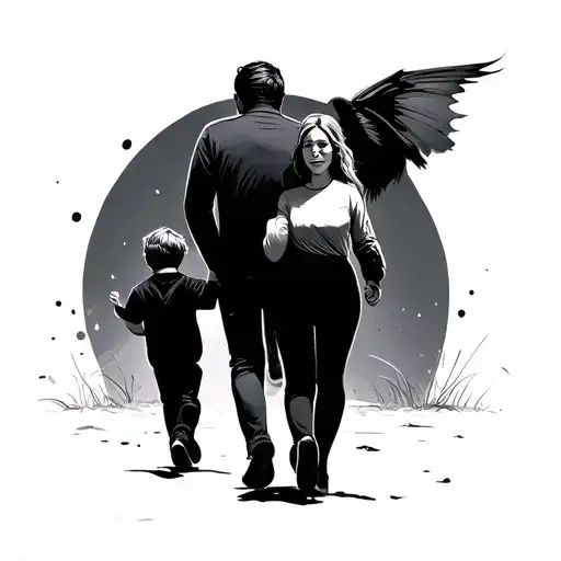dad mum and son walking tattoo design idea
