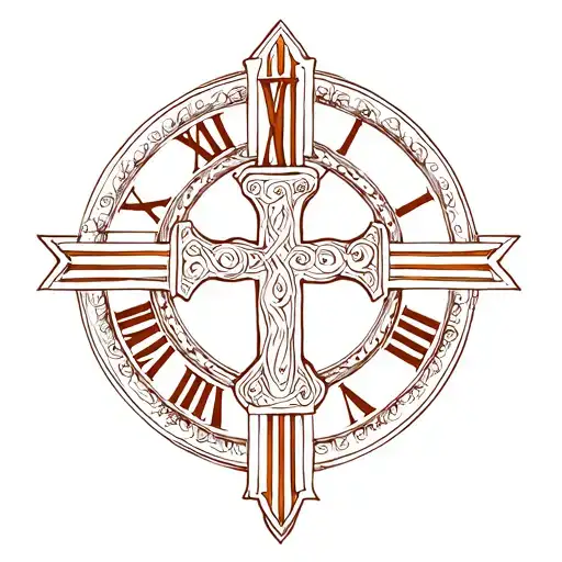 Roman numerals with cross faded in background  tattoo design idea