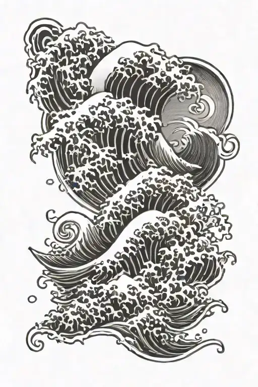 kanagawa wave with surf and seaweed tattoo design idea