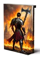 The Amazon in armor, stands with his back, short hair, in the hand of a double -edged ax, behind the onion. Looks at the burning city. tattoo design idea